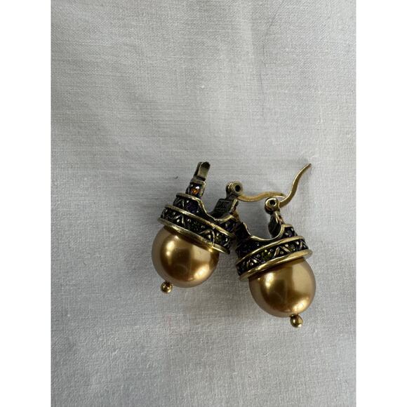 Heidi Daus Bronze Crystal Pearl Necklace Art Deco Toggle w Matching Earrings Box - Picture 4 of 9